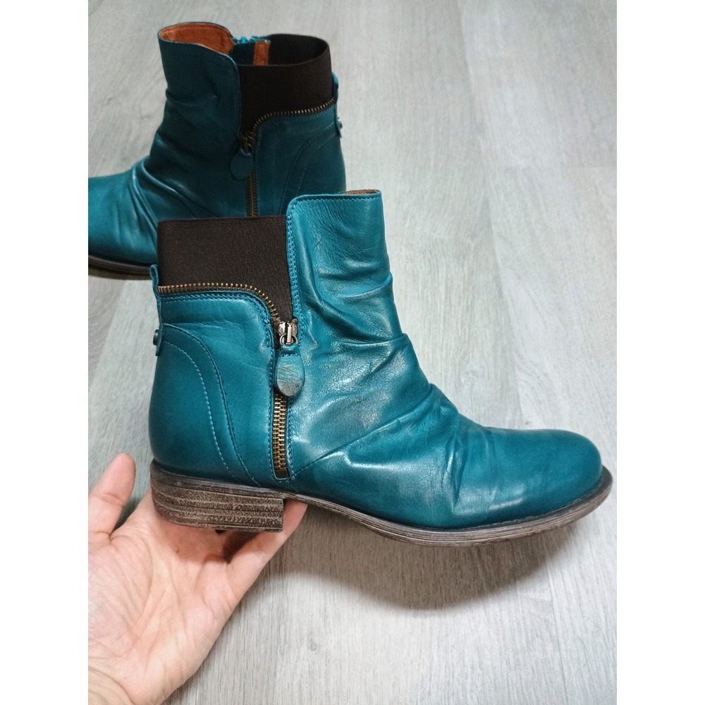 Miz Mooz Teal Leather Ankle Fall Boot Booties Zipper Moto Laney W 36 5.5
